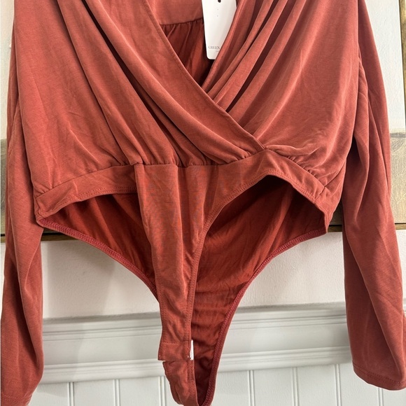 GREEN ENVELOPE Soft Touch Burnt Orange Wrap Bodysuit NWT Size Large - Picture 6 of 7